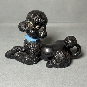 Vintage Large Black Poodle Ceramic Atlantic Mold Pottery Dog Figure-Retro-MCM